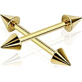 Nipple Ring Spike bar Gold IP 316L Surgical Steel Sold as a pair