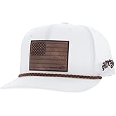 HOOEY Liberty Roper Hat - Adjustable Snapback Mesh Trucker Cap with Leather USA Flag Patch and Western Rope Trim