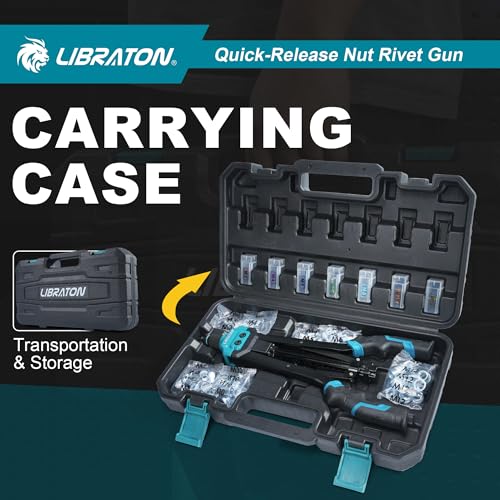 LIBRATON Rivet Nut Tool, 16" Rivnut Tool Kit, Manual Rivnut Gun with 7 Metric Interchangeable Chucks, 70 Rivet Nuts, Carrying Case, Release Nut Design