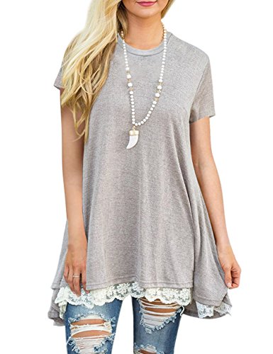 Women's Lace Tunic Top Sweatshirt Long Sleeve Blouse A-Line Flowy T-Shirt Dress