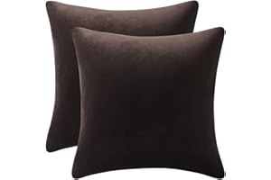 DEZENE Decorative Pillow Cases 18x18 Chocolate Brown: 2 Pack Cozy Soft Velvet Square Throw Pillow Covers for Farmhouse Home Decor