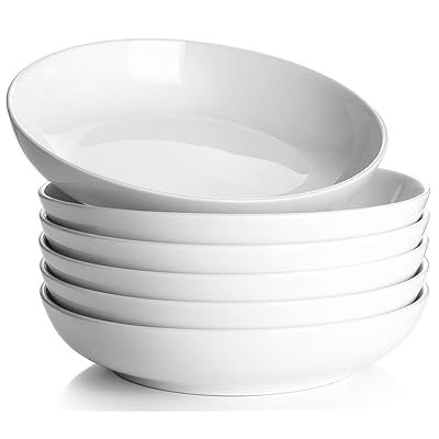 Y YHY Pasta Bowls 30oz, Grandes Salades au service des bols, Bols à soupe blancs, Plaques de pâtes en porcelaine et ensembles de bols, Coffre-fort pour lave-vaisselle micro-ondes, Ensemble de 6