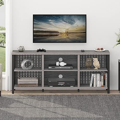 LVB Rustic TV Stand for 70 Inch TV, Long Wood Metal Television Stands