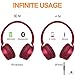 Bluetooth Headphones Over Ear Linpa M1 on Ear Wireless Headphone Hi-Fi Headset with Mic, Foldable, 30H Playtimes, Soft Earpads, Wireless and Wired Mode for TV/Cell Phones (Red)thumb 3