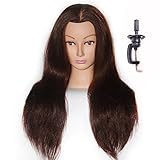 HAIREALM Mannequin Head Mixed Real Hair Hairdresser Training Head Manikin Cosmetology Head (Table Clamp Stand Included) MK0416P