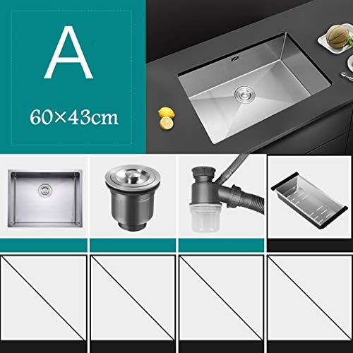 JYHW Edelstahl-Wannen-Einzel-Bad Manuell-Wannen-Küche Einbau-Under Counter-Becken Sink Sink 68 × 45cm (Size : A) – Bild 8