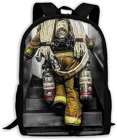 Canvas Kids 17-inch Laptop Backpack 3D Schoolbag Book Bags for Men Women, Firefighter Firefighting Flag Travel Daypack College Student Rucksack
