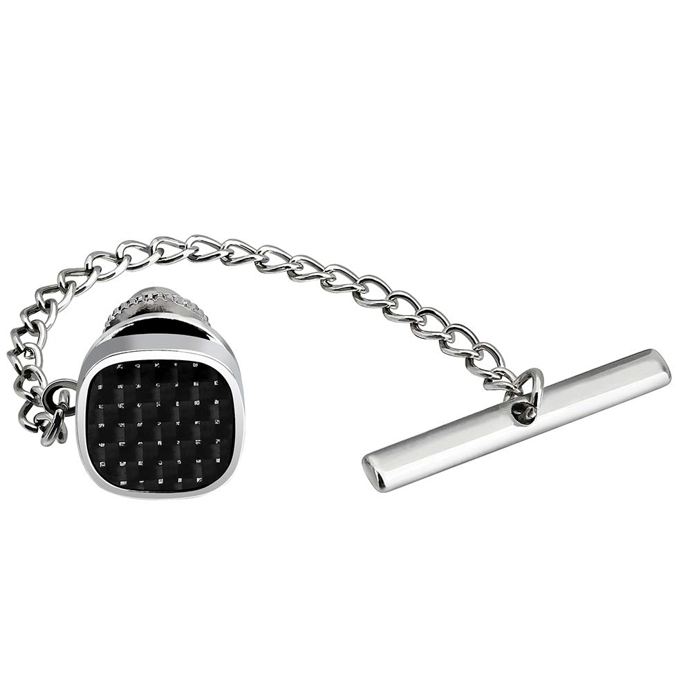 Men's Tie Pins Stone Square Tie Tacks with Chain for Men Necktie Accessory Black Stone (515084)