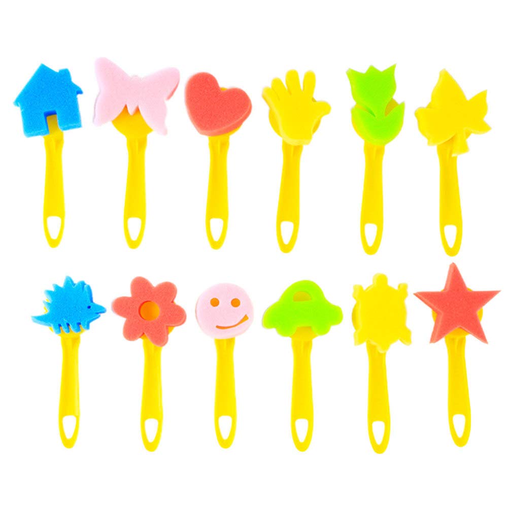 TOYANDONA 12pcs Kids Sponge Stamps Handle Painting Seal Stamper Heart Star Drawing Sponges DIY Seal Toys for Children (Mixed Pattern)