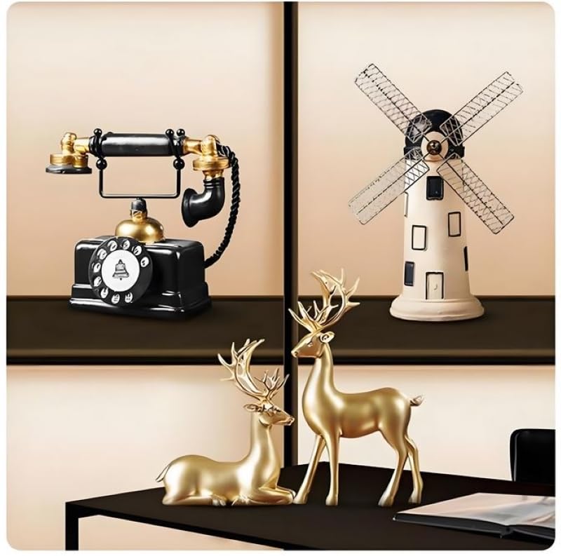 7 inch Creative Retro Telephones European Resin Rotary Dialing Telephone Decoration Cafe Bar Window Decorative Home Decoration Props (L: 7 1/4 inch X W: 3 1/8 inch X H: 6 1/4 inch)