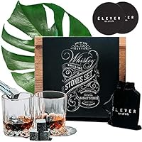 ÉLEVER Whiskey Stones and Whiskey Glass Bar Accessories Gift Set - Chilling Rocks, 2 Drinking Glasses, Tongs - Best Personalized Whiskey Glasses Birthday Gifts for Women, Men, Bourbon, Scotch