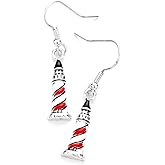 Liavy's Lighthouse Fashionable Earrings - Red & White Stripes - Enamel - Fish Hook - Unique Gift and Souvenir