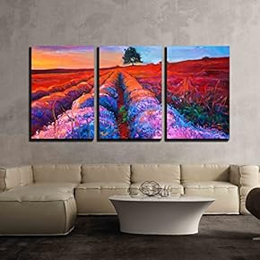 Original Oil Painting of Lavender Fields Rich Golden...