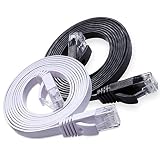 Cat6 Ethernet Cable 10 FT 2-Pack, BUSOHE Cat-6 Flat RJ45 Computer Internet LAN Network Ethernet Patch Cable Cord - 10 Feet (Black & White)