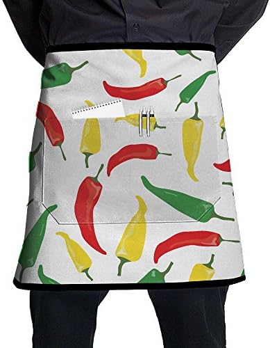 A Seamless Vector Of Red, Yellow And Gren Chilli Peppers — Vector By Rixipix Men And Women Kitchen 3D Apron For Cooking, Baking, Crafting, Gardening, BBQ-Navy & Cream
