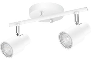 BoostArea LED 2 Light Track Lighting Kit,2 Way Modern Ceiling Spot Lighting,Flexibly Rotatable Light Head for Kitchen, Living Room, Bedroom, White,GU10 Bulb Not Included