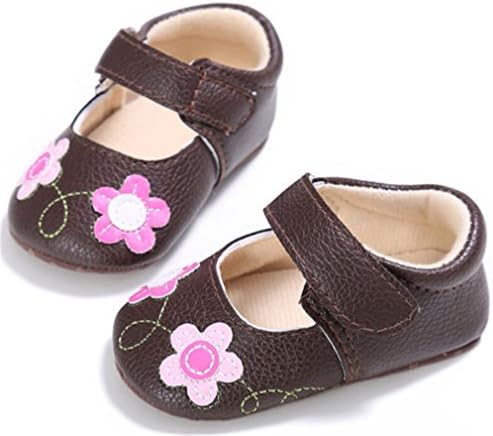 Infant Baby Girl Flower Leather Soft Sole Crib Shoes Toddler Prewalker Shoes Brown 7-12 Months