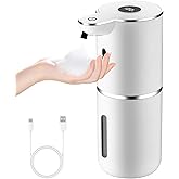 XINKORA Automatic Foaming Soap Dispenser, LED Display Touchless Foam Hand Soap Dispenser for Bathroom Countertop, Kitchen, 6-Level Adjustable,380ML, Rechargeable(White)