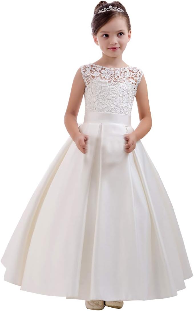 Little Girls First Holy Communion Gown Ankle Length Corset Wedding Flower Dress