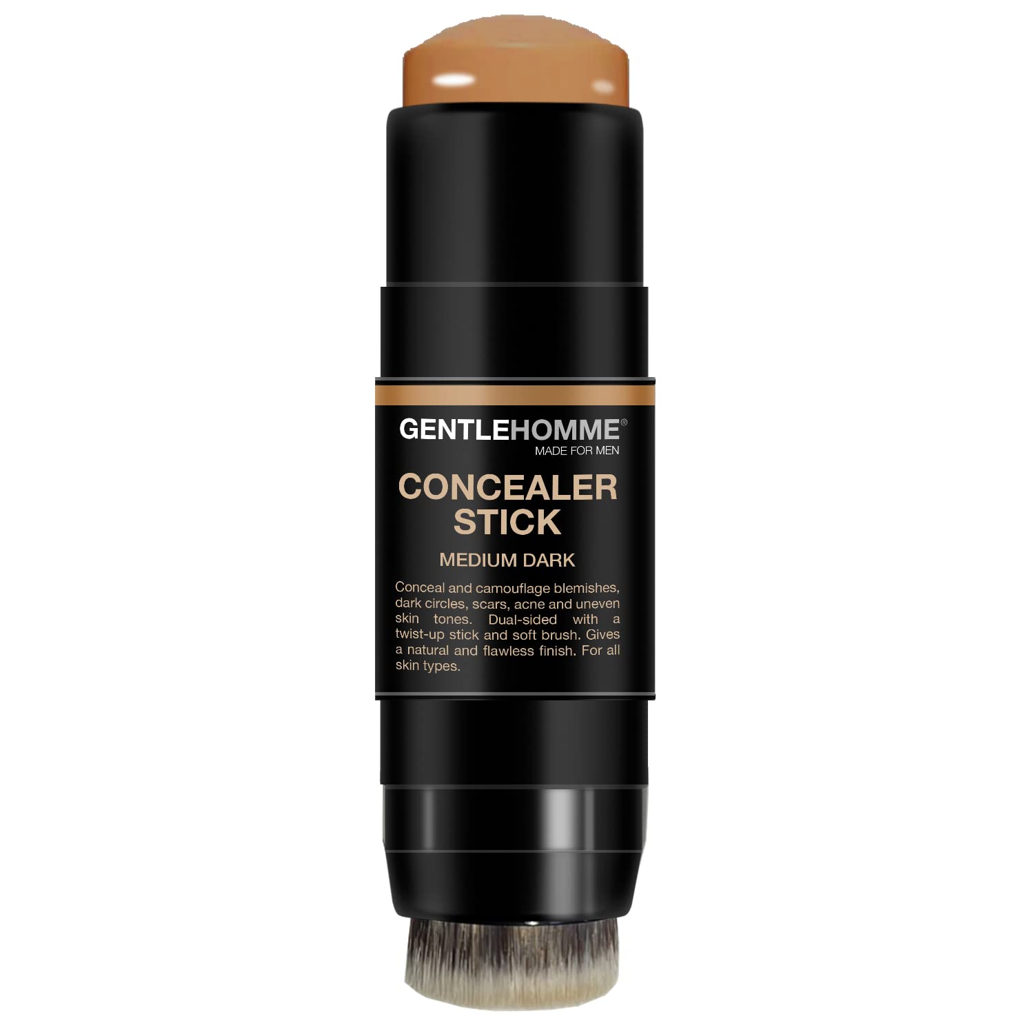 Gentlehomme Concealer Stick with Brush for Men - Eraser Dark Circles - Men’s Multi-Use Concealer - Dual Sided Full Coverage with Soft Brush- Buildable Coverage Makeup - All Skin Type - (Medium Dark)