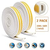 KELIIYO Door Weather Stripping, Window Seal Strip for Doors and Windows- Self-adhisive Foam Weather Strip Door Seal | Soundproof Seal Strip Insulation Gap Blocker Epdm D Type 66ft(20m) 2 Pack (White)
