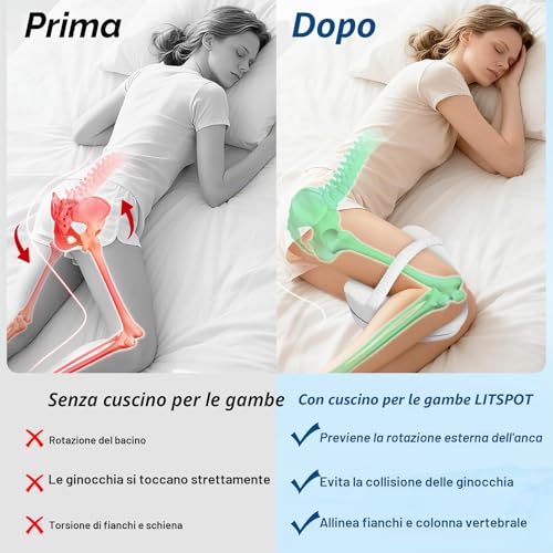 LITSPOT Leg and Knee Pillow for Hip Sleeping, Cooling Memory Foam Leg Pillow for Relieving Back, Hip, Sciatica and Joint Pain