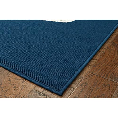 LN 5x7'3 Blue White Nautical Starfish Area Rug Rectangle, Outdoor Navy