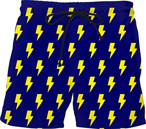 RageJunkie Yellow Lightning Bolts Blue Swim Trunks Beach Surf Board Swimming Shorts