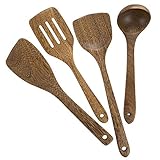 Wooden Cooking Utensils,Wooden Spoons for Nonstick Cookware,Organic Wood Cooking Spoons Kitchen Utensil with Spatula (Wenge 4 Pack)
