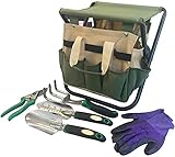 Garden Tools Set Organizer | Garden Seat Folding Gardening Stool Chair Kneeler | Gardener Bag | Gardening Tools Set | Digging Claw Garden | Top Gardening Gifts for Mom/Dad Includes Aluminum Tools