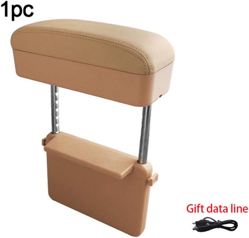 Car Right Hand Armrest Elbow Support Automobile Universal Anti-Fatigue Adjustment Armrest Box Wireless Charging of Mobile Phone,Beige