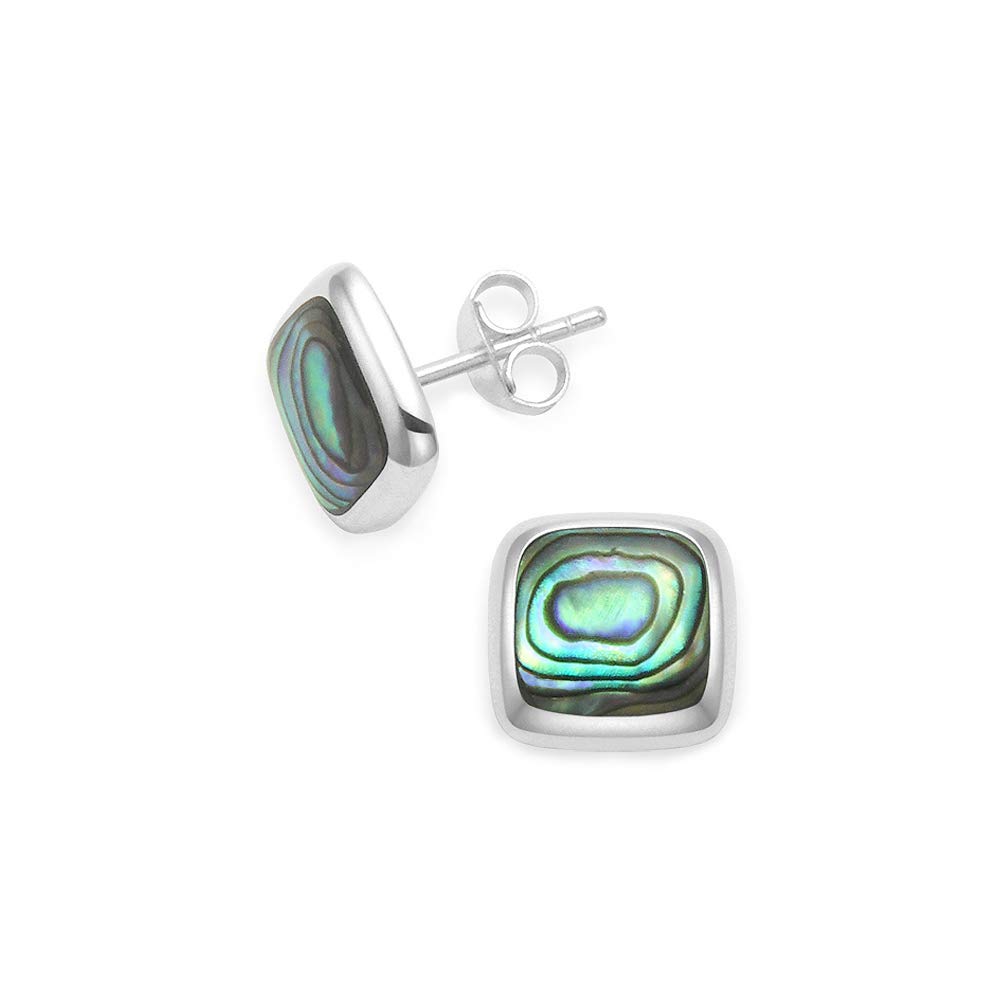 Sterling Silver Paua Shell Earrings - Square Paua Shell studs with silver back - Size 10mm 5811PS. (Prime delivery)