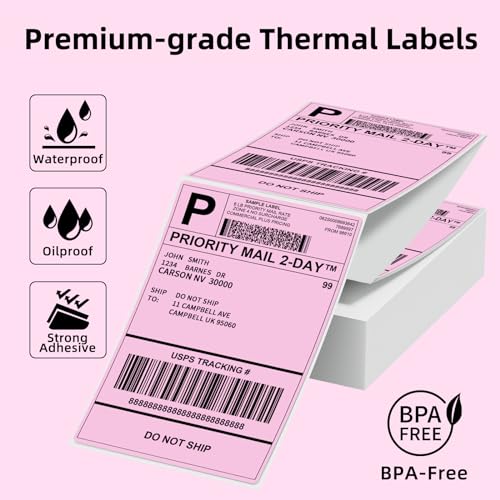 Phomemo 4 x 6 Inches 500 Pink Shipping Labels Compatible with Munbyn Printers Phomemo Thermal BPA Free Self-Adhesive 100 x 150 mm
