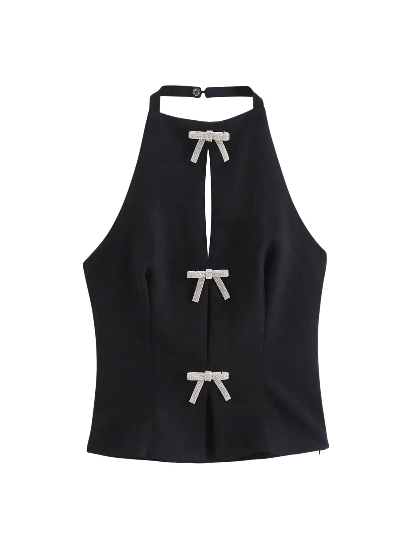 Photo 1 of MakeMeChic Women's Rhinestone Bow Knot Sleeveless Backless Halter Top Summer Shirt Black Large