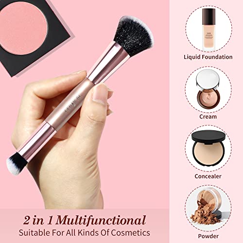 Makeup Brushes Dual-ended Foundation Brush Concealer Brush, Premium Rounded Taperd Flawless Brush Ideal for Liquid, Cream,Powder,Blending,Buffing