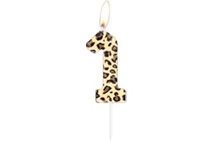 ININGER Leopard Print Number 1 Candles,Cheetah Birthday Cake Candles,Leopard Party Decorations,Animal Birthday Party Decorations Safari Party Decorations Leopard Party Supplies, Animal Print Party