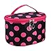 DZT1968® Handle Round Dot Large Cosmetic Bag Travel Makeup Organizer Case Holder With Mirror (Hot Pink)