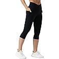 THE GYM PEOPLE Women's V Cross Waist Workout Capris Leggings Tummy Control Running Yoga Pants with Pockets