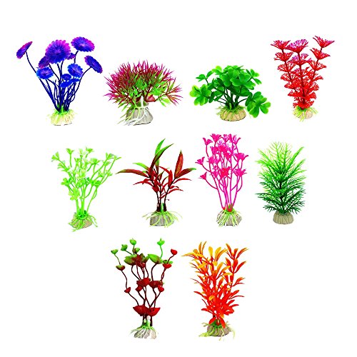 ChooseU 1.9-5 inch Bright-Colored Aquatic Plants with Elegant Color and Perfect for Fishbow Decoration Silica Ceramics is More Stable in The Deep Water Tank(Pack of 10)(Blue)