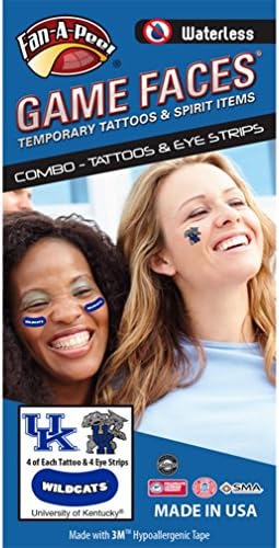 University of Kentucky (UK) Wildcats โ Waterless Peel & Stick Temporary Tattoos โ 12-Piece Combo โ Eye Strips