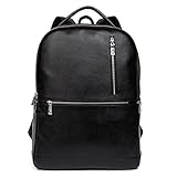 BOSTANTEN Leather Laptop Backpack Shoulder School Camping Travel Casual Bag Daypack for Men (black, Large (L)11.81