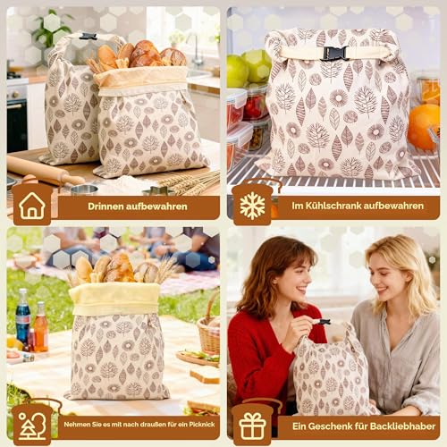 OHIYO Reusable Beeswax Bread Bags 43 cm x 33 cm, Natural Beeswax Coated Cotton Storage Bags for Homemade Bread and Baked Goods (Pack of 2)