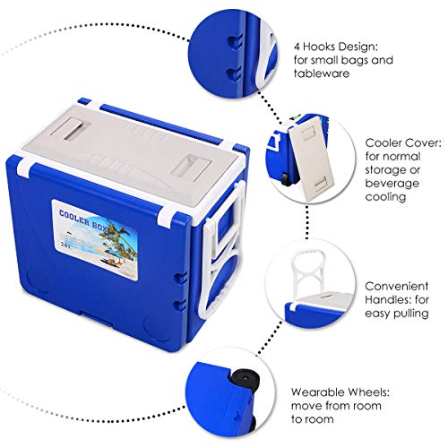 Giantex Multi Function Rolling Cooler Picnic Camping Outdoor w/ Table & 2 Chairs Blue - Thumbnail 4