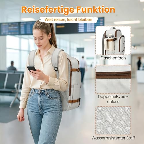 MATEIN Ryanair Hand Luggage 40 x 30 x 20, Women's Travel Backpack with Wet Compartment, Backpack 40 x 30 x 20 with 15.6 Inch Laptop Compartment for Women, Ryanair Backpack for Travel, Travel Backpack for Business, Cloud Dancer