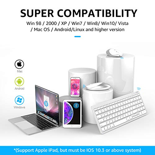 inphic Ultra-Slim Bluetooth Keyboard Mouse Combo Wireless UK Layout Compatible with iPad 10.2/9.7, iPad Air 10.5, iPad Pro 11/12.9, iPad Mini 5/4, iPhone and other Bluetooth Enabled Devices, White