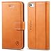iPhone SE Case, iPhone 5S Wallet Case, SHIELDON Genuine Leather Slim Folio Flip Magnetic Case Cover with Kickstand & Credit Card Slots for Apple iPhone 5/5S/SE, Tan Brown