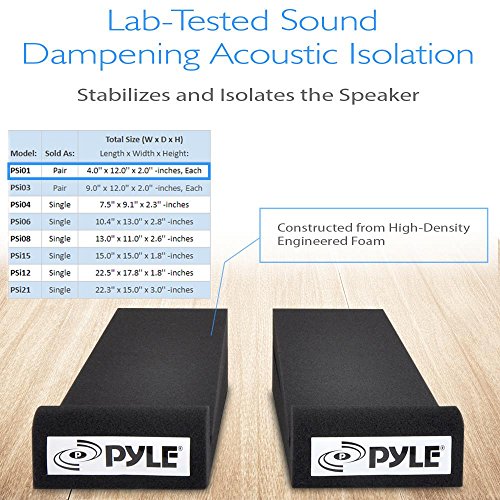 Pyle Sound Dampening Speaker Riser Foam Audio Acoustic Noise Isolation Platform Pads Recoil