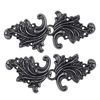 Bezelry 4 Pairs Asymmetric Acanthus Leaf Cape or Cloak Clasp Fasteners. 66mm x 28mm Fastened. Sew On Hooks and Eyes Cardigan Clip (Vintage Black)
