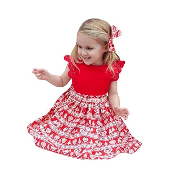 Elevin(TM) Christmas Toddler Kids Baby Girls Ruffle Print Lace Headband Dress Jumpsuit Outfit Clothes