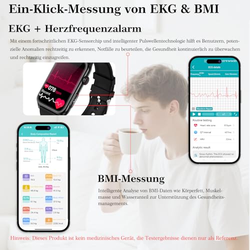 Marsyu 2026 Smartwatch Men Women ECG/Blood Pressure/BMI/HRV/Uric Acid, 1.57 Inch Health Watch with Phone Function 24H Blood Pressure Measurement Heart Rate Monitor Watch SpO2, Sleep Monitor Fitness